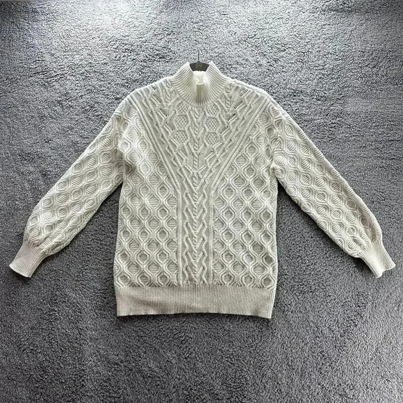 Talbots Large Cable Knit Sweater Pullover Stand Collar Cream Cozy Warm - Picture 1 of 9